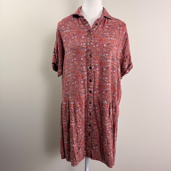 NATURAL LIFE Dresses & Skirts - Natural Life Terracotta Floral Button Down Tiered Mini Dress Womens Size S/M